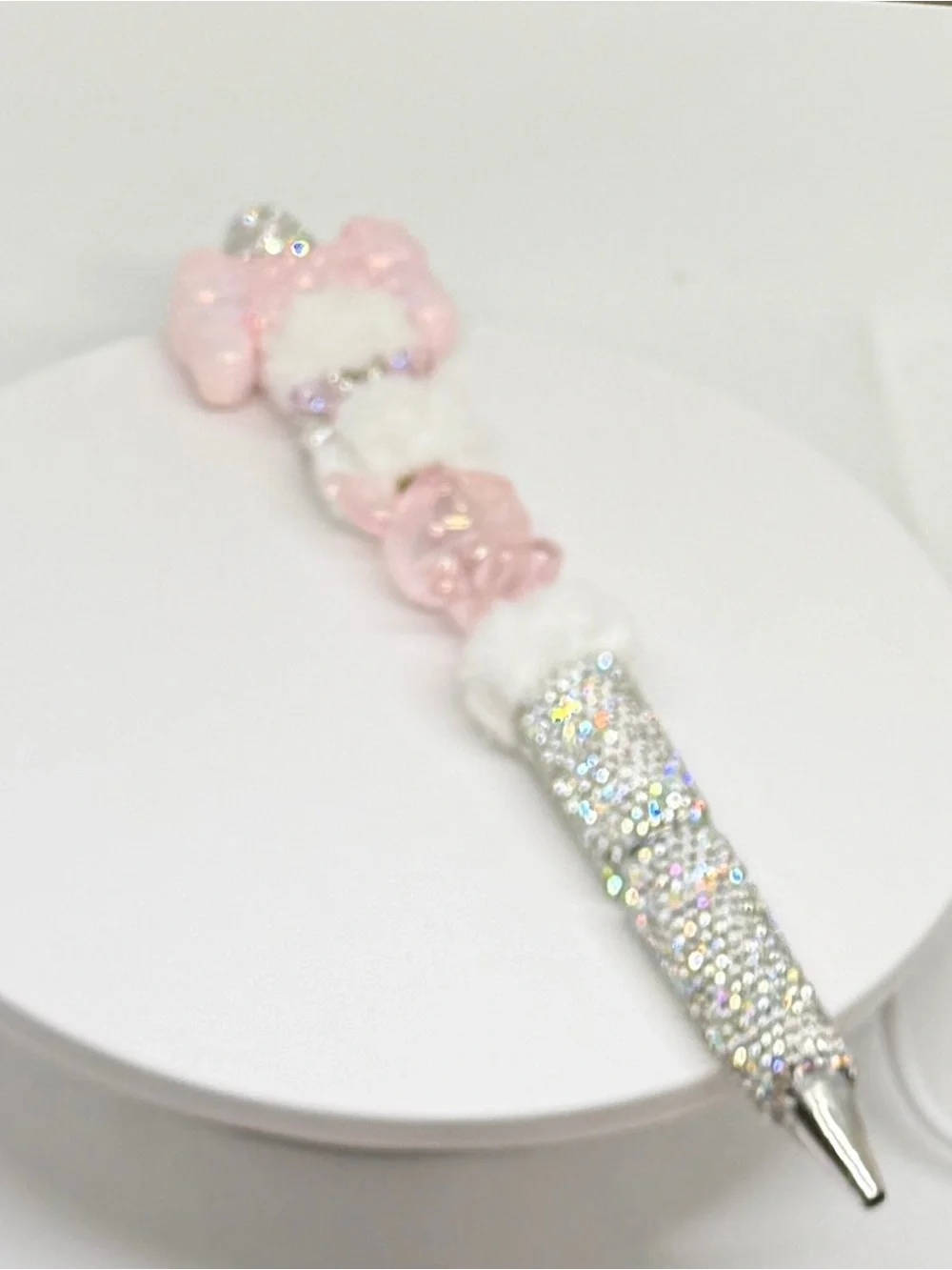 Sparkling Pink Crystal Ballpoint Pen with Faux Fur
